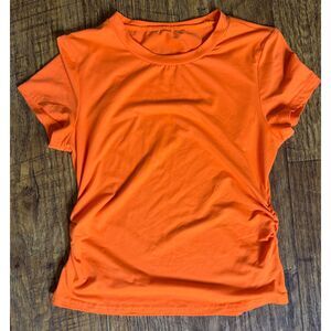 Neon Orange Performance Top Women's Short Sleeve Stretch Ruched Sides